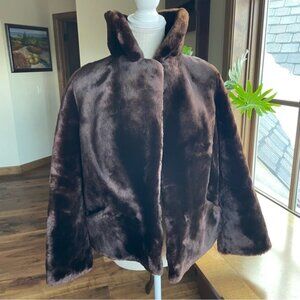 Vintage Brown Mouton Lamb Fur Hip Length Jacket